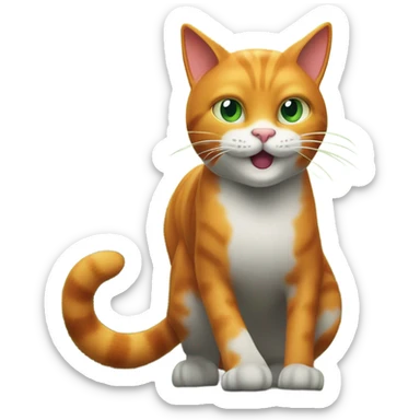 Stealthy and adventurous, the sleek orange cat prowls the forest, its long tail swaying as its sharp eyes scan the green foliage. Subtle movements from its “villainous” prey—squirrels, foxes, and birds—add tension to the scene. sticker