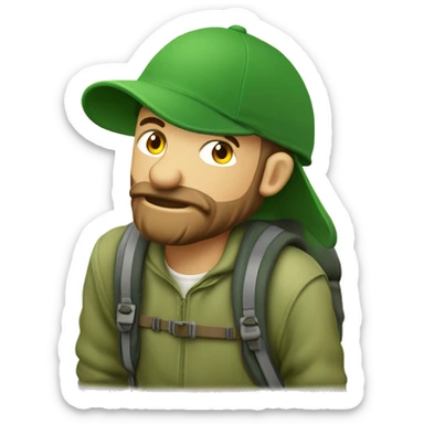 camino de Santiago pilgram no beard green cap and backpack sticker