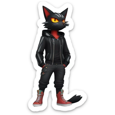 Cool Anthro Black Noibat-Quilava-Litten-Pokémon with edgy stripes hoodie spiked collar punk Full Body sticker