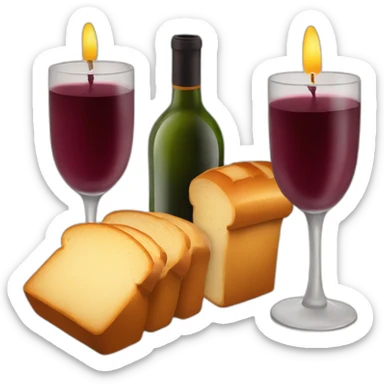 Two candles, a cup of red wine and a loaf of bread sticker