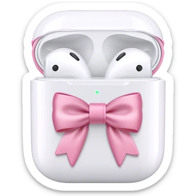 White Apple AirPods pink bow wrapped around case sticker