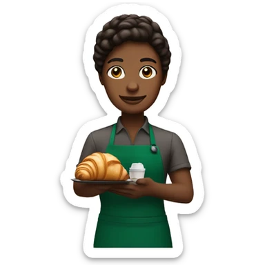 Starbucks barista serving coffee and croissant sticker