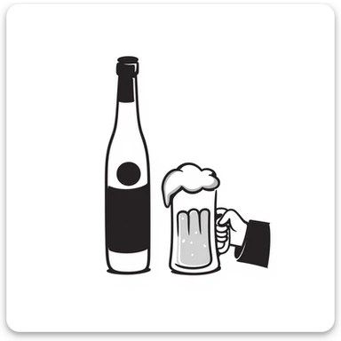 a black and white doodle of vodka drink beer sticker