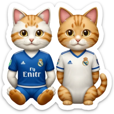 Two cats, one in a Real Madrid uniform and the other in a Benfica uniform. sticker