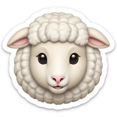 Cinematic Cute Sheep Portrait Emoji, Head tilted playfully and inquisitively, featuring a fluffy, pristine white fleece with soft, perky ears, round, sparkling gentle eyes filled with curiosity, Simplified yet irresistibly adorable features, highly detailed, glowing with a warm, friendly glow, high shine, affectionate and mellow, stylized with a touch of pastoral whimsy, bright and endearing, soft glowing outline, capturing the essence of a mischievous yet loving sheep, so playful it feels like it could graze out of the screen and into your arms! sticker