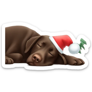 Chocolate Labrador sleeping under Christmas tree sticker