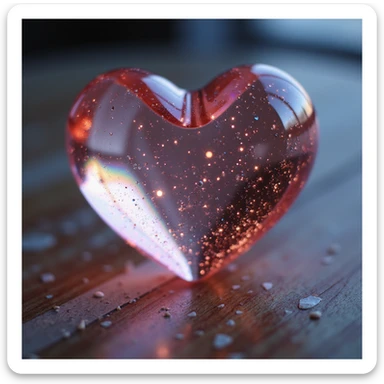 photorealistic glass heart with sparkles and subtle rainbow reflections sticker