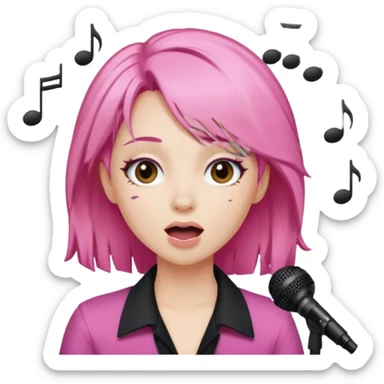simple emoji of Jem from Jem and the Holograms, classic pink hair, singing sticker