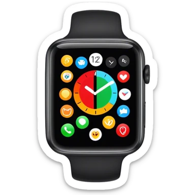  modern smartwatch, black with a vibrant screen display showing the time, a call icon, and a message icon sticker