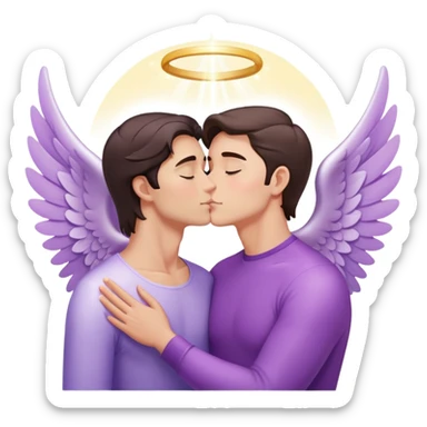 White brunette man human with rays of light Heart kisses a pastel purple angel woman sticker