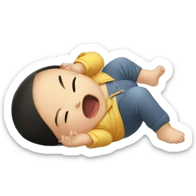 Asian baby having tantrum on floor sticker