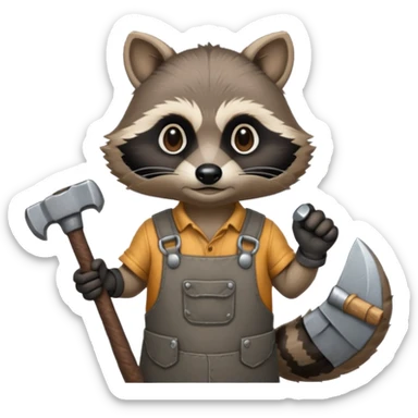 blacksmith racoon holding hammer sticker