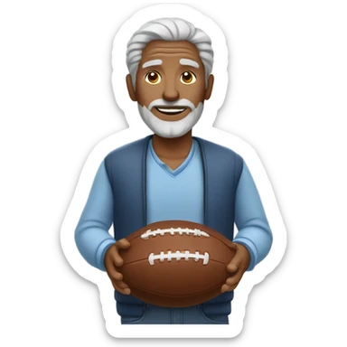 old man with grey hair with football  sticker