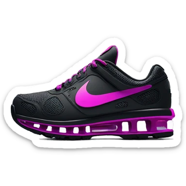 Hyper Realistic side view of a pair black,magenta,and lime green Nike Shocks. sticker