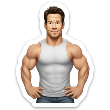 mark wahlberg cartoon wearing muscle tee sticker
