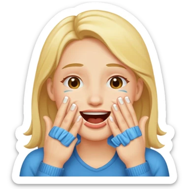 Laughing with tears and hands over mouth sticker