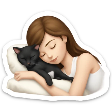 Brown hair girl sleeping with tuxedo cat sticker