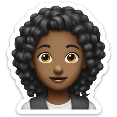 Black gril with long black curly hair excited ￼  sticker
