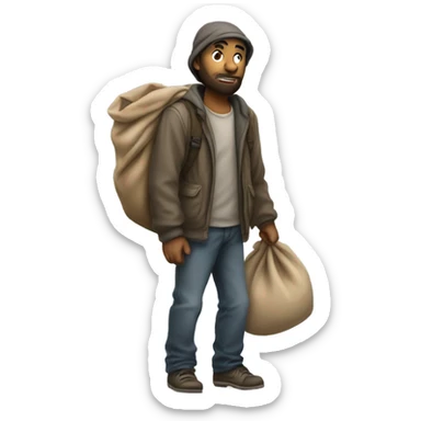 homeless man carrying sack sticker