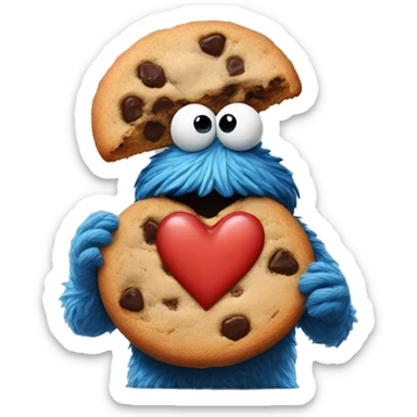 cookie monster with a heart sticker