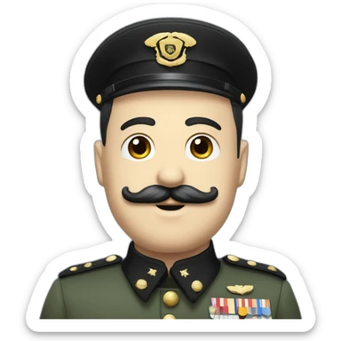 white man with black combover hair and black charlie chaplin mustache in military uniform sticker
