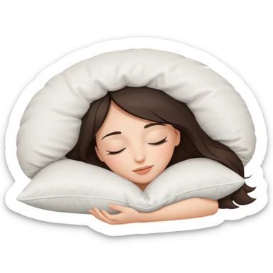 a beautiful brunette girl sleeping with a white pillow under her head  sticker