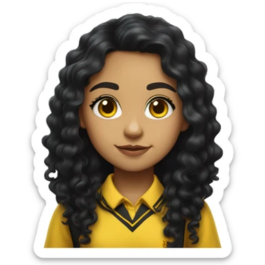  Hyper realistic Hispanic girl with long black curly hair  wearing Hufflepuff school uniform sticker