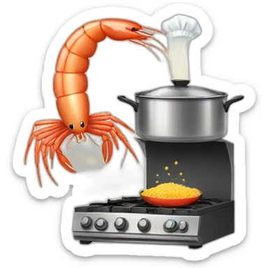 shrimp wearing an apron cooking rice on a stove sticker