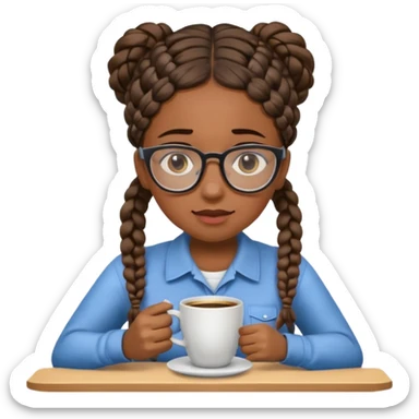 Make a black female software engineer with glasses  and braids coding, crying and drinking coffee sticker