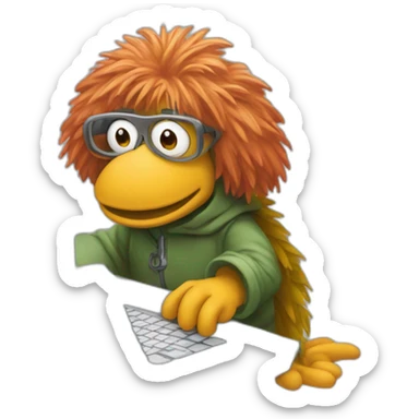 fraggle software engineer typing code on laptop sticker