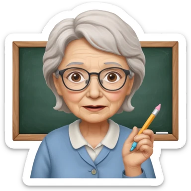 woman teacher, old, wearing glasses, hold chalk on hand sticker