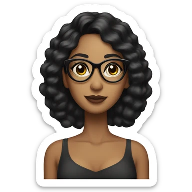 Mujer morena cabello negro con lentes y maquillaje sticker