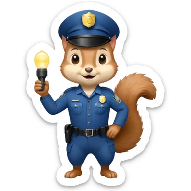 full body cute squirrel in police uniform emoji, police cap, smiling, standing sticker