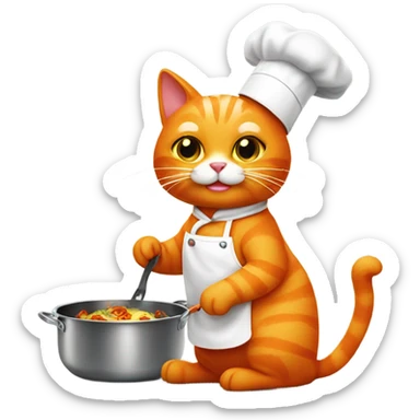 Orange cat chef cooking a meal sticker