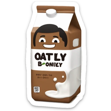 Create an emoji that represents the Oatlys milk cartoon that is brown. The company name is Oatly. The whole carton sould be bown with rectangular form sticker