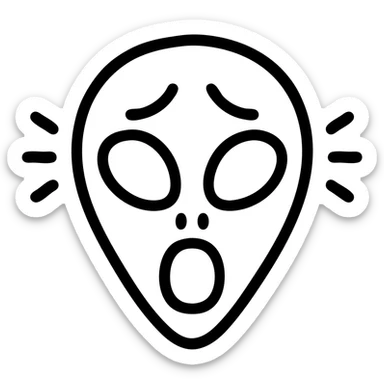 cartoon style outline of an alien head showing fear sticker