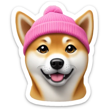 shiba dog with pink beanie sticker