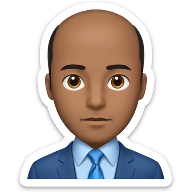 A principle man wearing a blue tie in a suit with black balding hair and brown eyes sticker