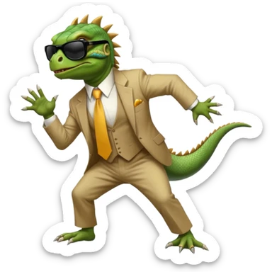 capitalist iguana banker godfather with black sunglasses breakdance scaring sticker