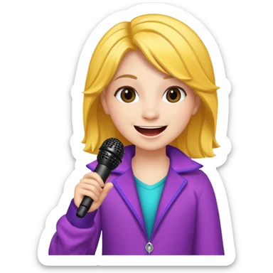 A cheerful teen singer with colorful outfit, performing with big smile.
 sticker