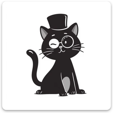 A cute cartoon-style emoji of a cat wearing a top hat and monocle, looking sophisticated sticker