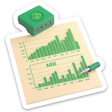 report page with chart inside, green stamp sticker