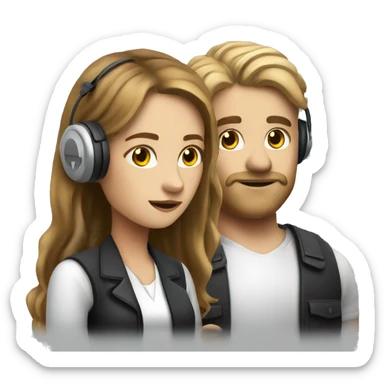 Stage manager with a headset girl  long hair white sticker