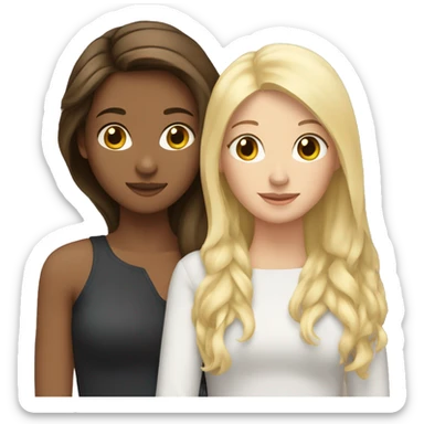 Brunette hair friend hugging a blonde hair friend  sticker