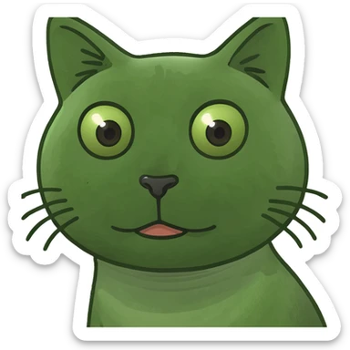 A cute cat emoji in the style of a green Bufo frog meme. sticker