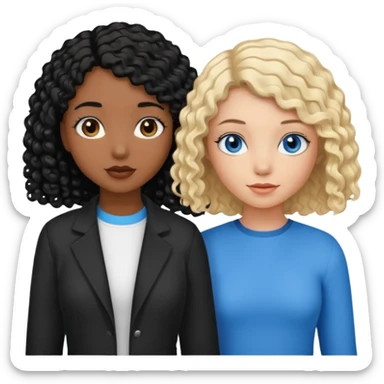 Girl best friends, one white with blond bob and blue eyes, one black with long black curly hair sticker