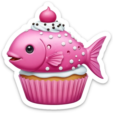 the flat side view of a pink fictional fish shaped like a cupcake sticker