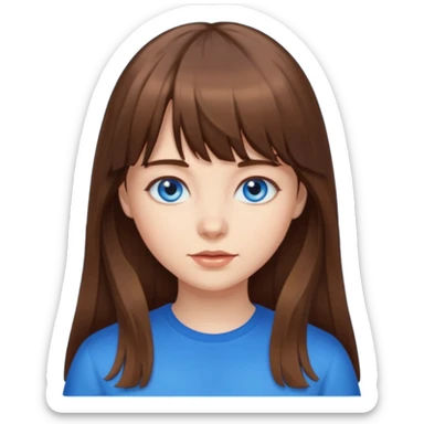 girl with long brown hair and bangs and blue eyes  sticker