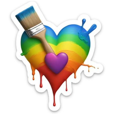 A rainbow heart with a paint brush crossing it  sticker