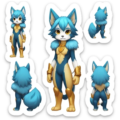 Anthro-Edgy-Cool-Blue-Yellow-Beige-Orange-Contrast-Colors-Fantasy-Fur-Sona-Chibi-Shiny-Fakémon-Hybrid full body sticker